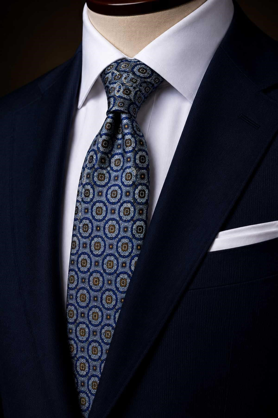Açık Mavi Motif Desen İtalyan İpek Kravat İK2492