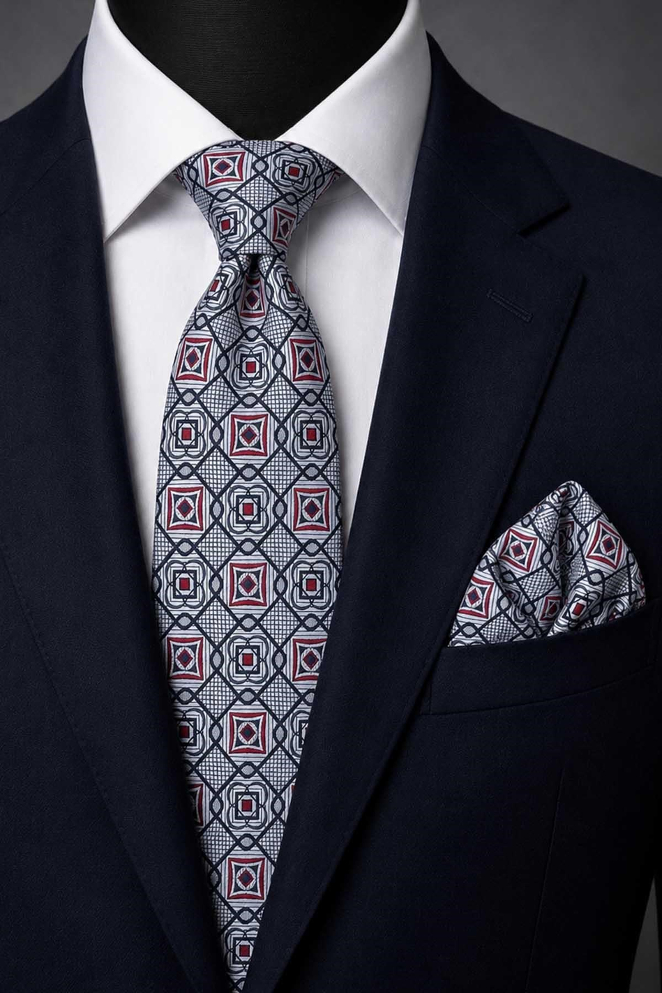 Açık Mavi Motif Desen Mendilli Klasik Kravat KK13767
