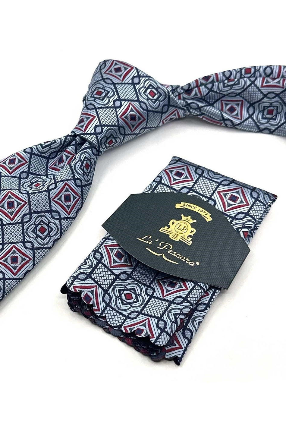 Açık Mavi Motif Desen Mendilli Klasik Kravat KK13767