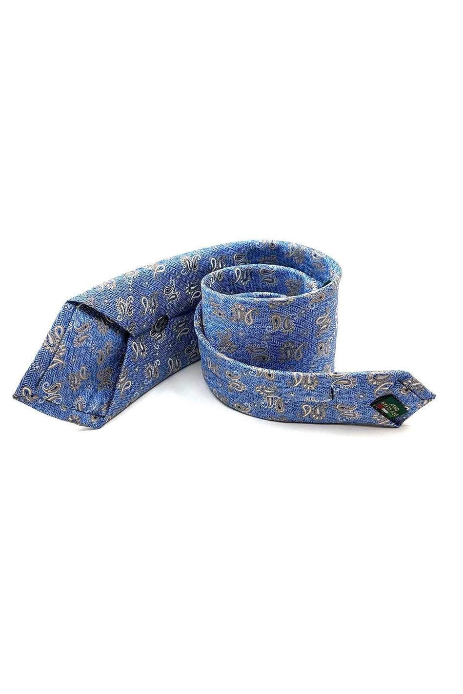 Açık Mavi Şal Desen Mendilli Klasik Kravat KK13115