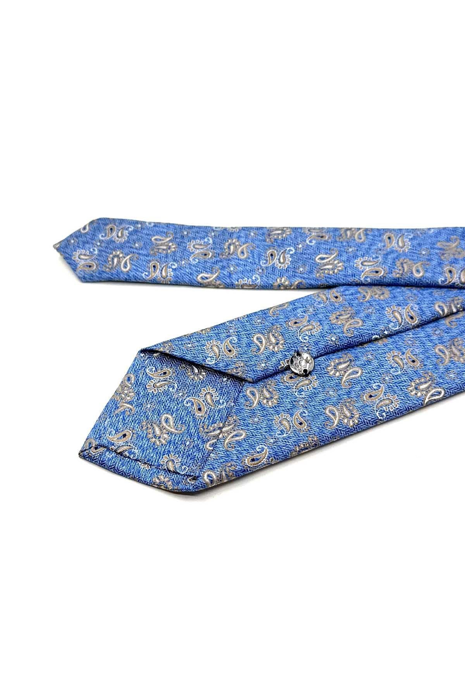 Açık Mavi Şal Desen Mendilli Klasik Kravat KK13115