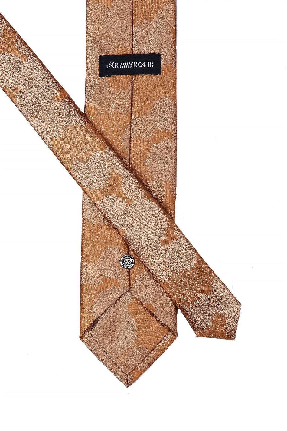 Altın Renk Çiçek Desen Mendilli Klasik Kravat KK10470