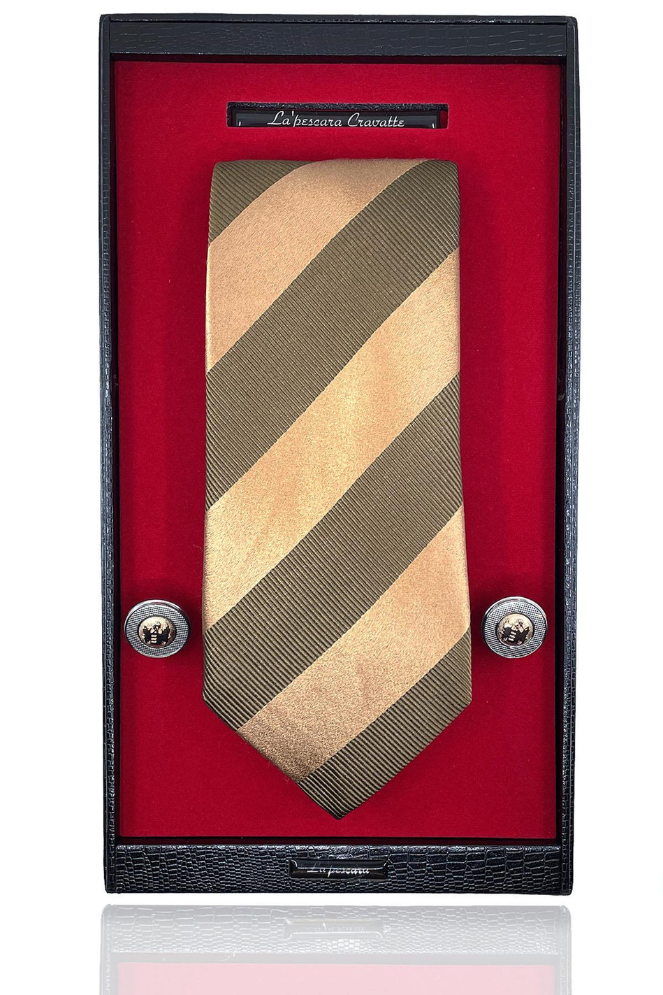 Altın Renk İtalyan İpek Kravat Çelik Kol Düğmesi Erkek Hediye Seti SKS