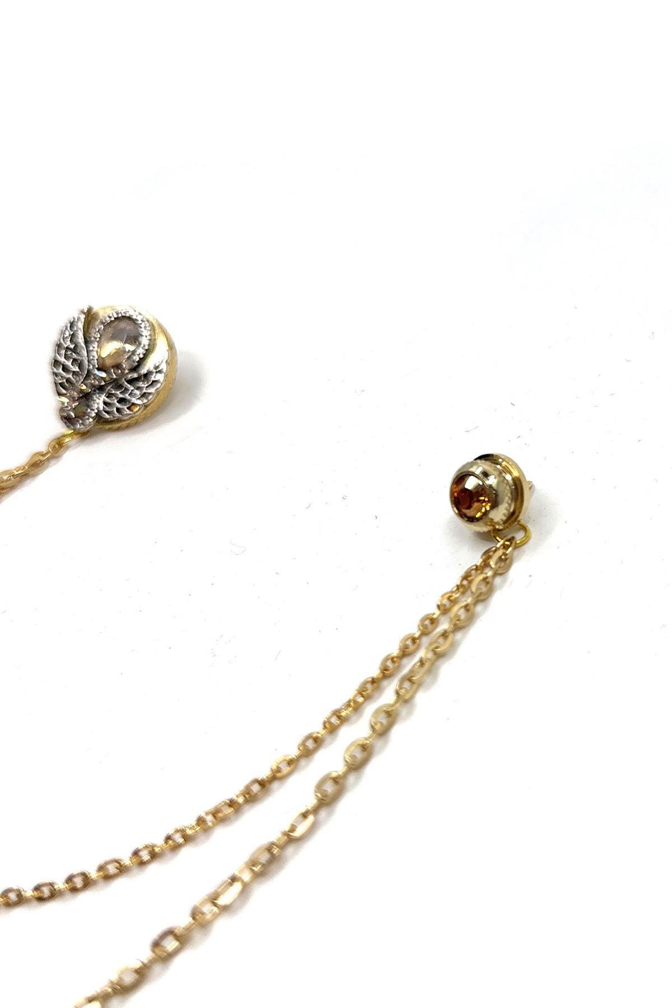 Altın Renk Melek Kanatlı Taşlı Zincirli Ceket Yaka İğnesi YI409