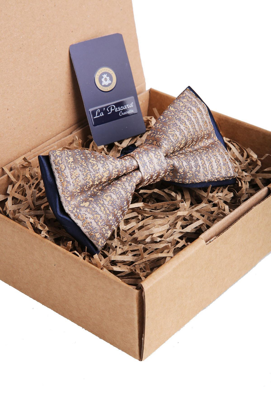 Altın Sarı - Lacivert Motif Desen Papyon P959