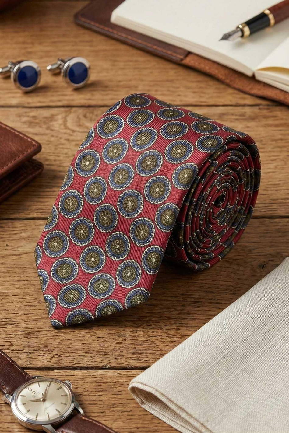 Arbostra Style Bordo Motif Desen İtalyan İpek Kravat İK2224