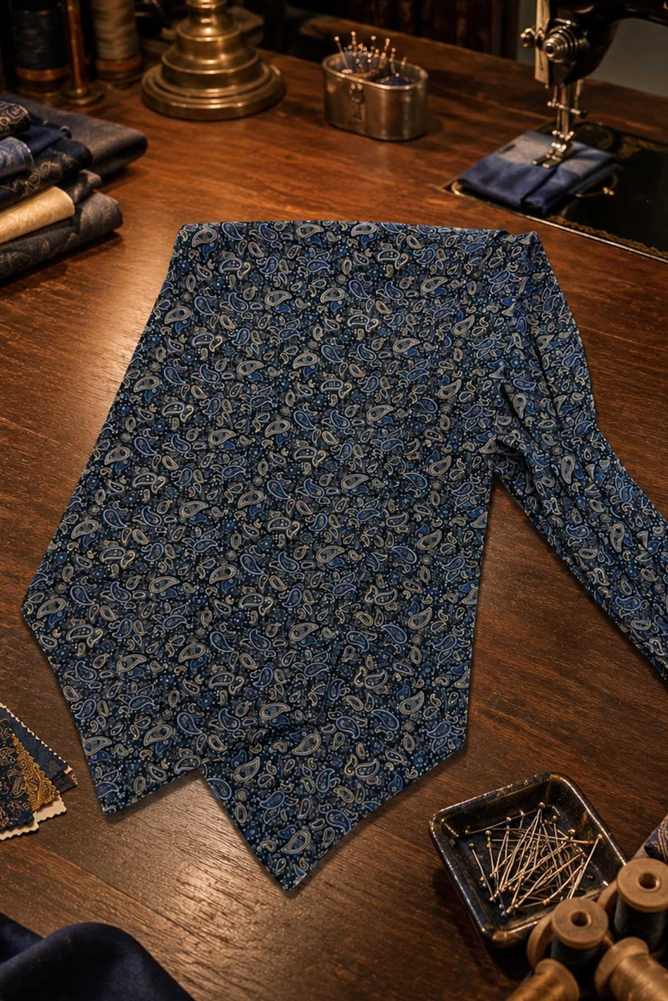 Avcı Yeşili Çok Renkli Şal Desen İtalyan İpek Ascot Kravat SAC151