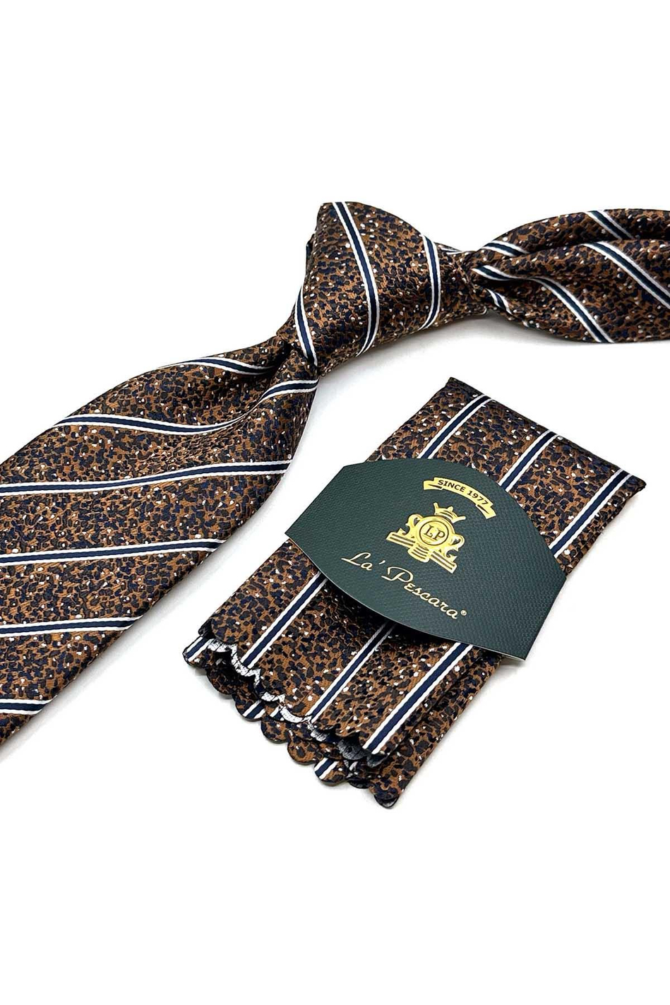 Bakır Çizgi Desen Mendilli Klasik Kravat KK12914