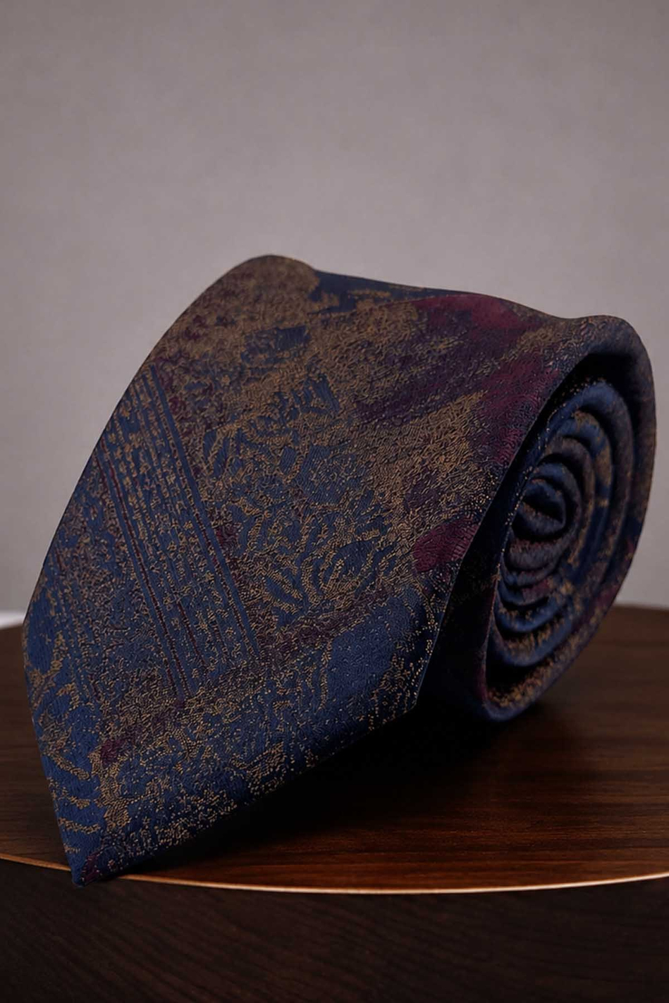 Bej - Bordo Çiçek Kravat