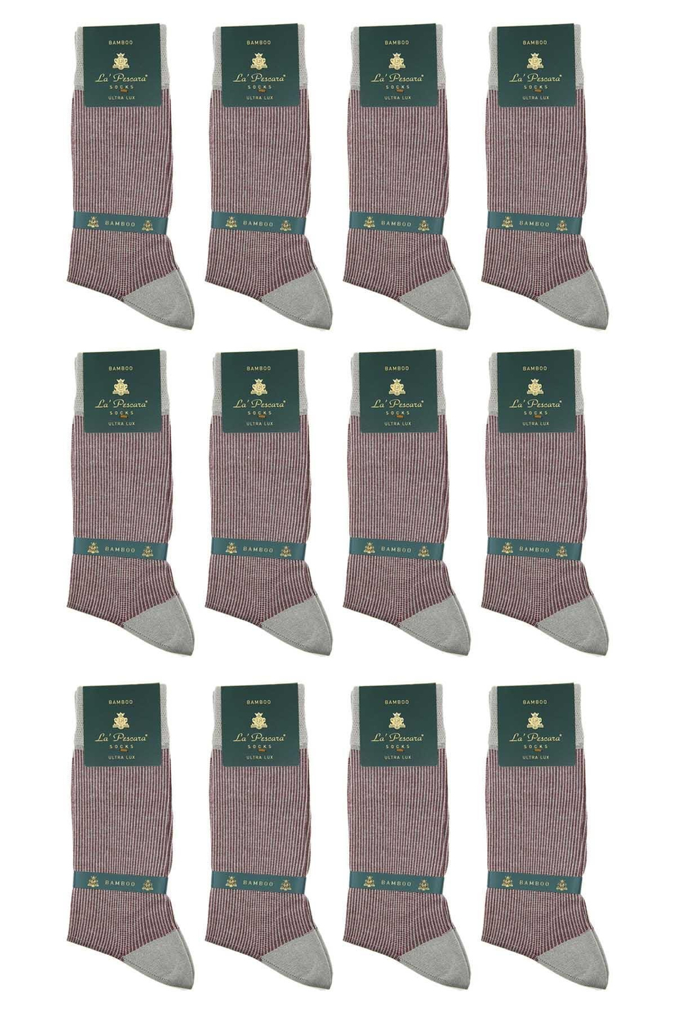 Bej - Bordo Çizgi Desen 12'li Ultra Lüks Bambu Erkek Çorap CRP306