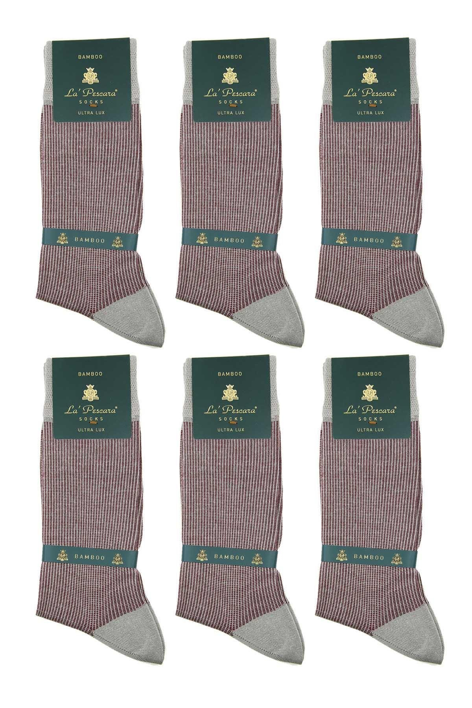 Bej - Bordo Çizgi Desen 6'lı Ultra Lüks Bambu Erkek Çorap CRP305