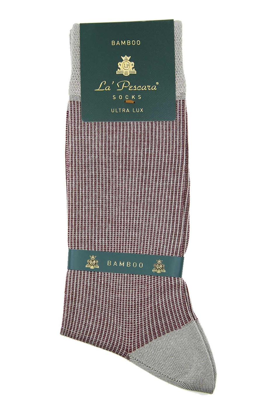 Bej - Bordo Çizgi Desen Ultra Lüks Bambu Tekli Erkek Çorap CRP304