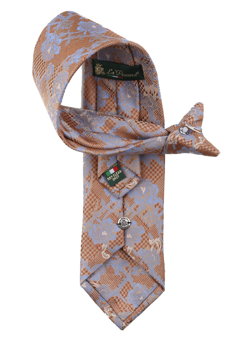 Bej Çiçek Desen Klipsli Kravat KLP363