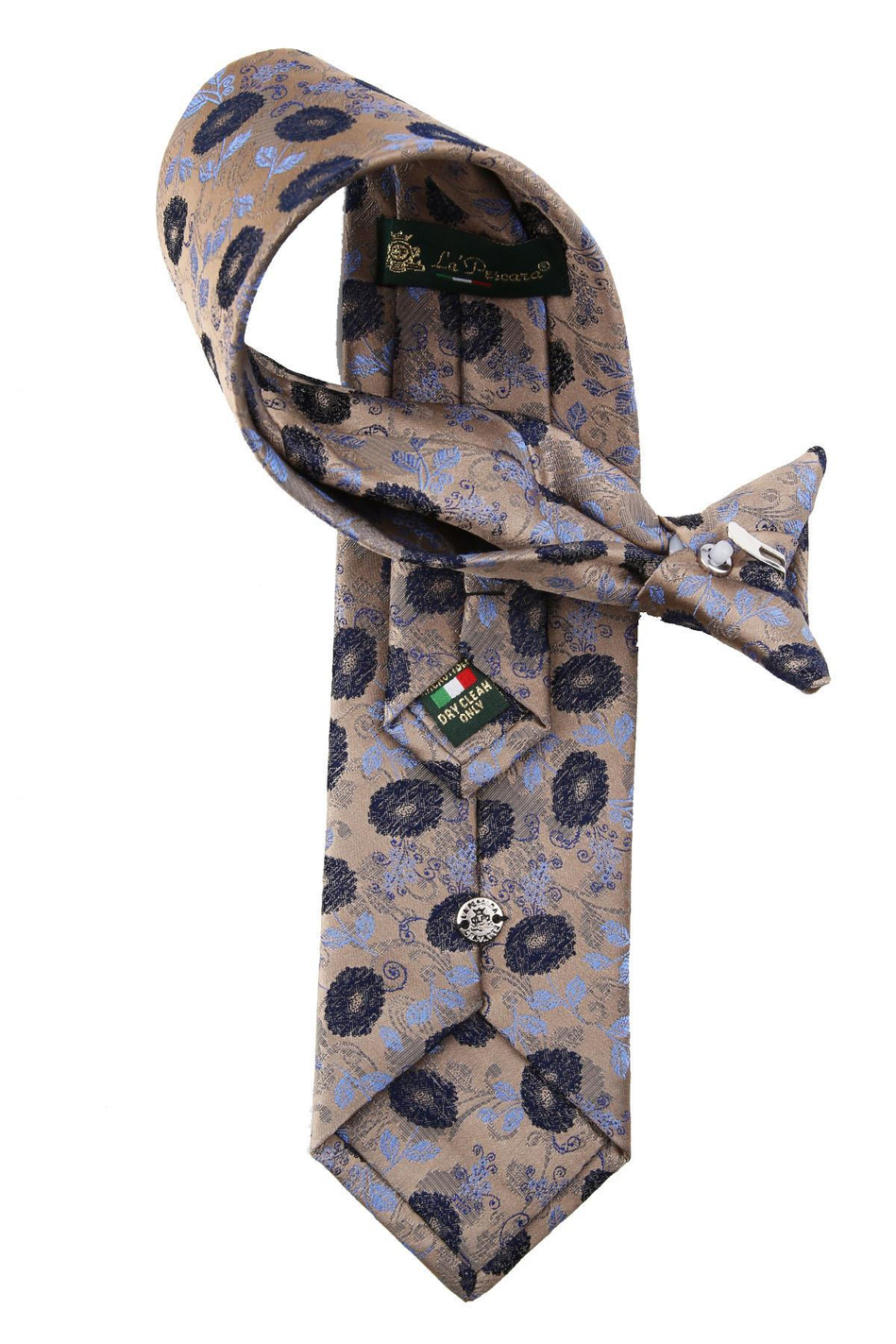 Bej Çiçek Desen Klipsli Kravat KLP435