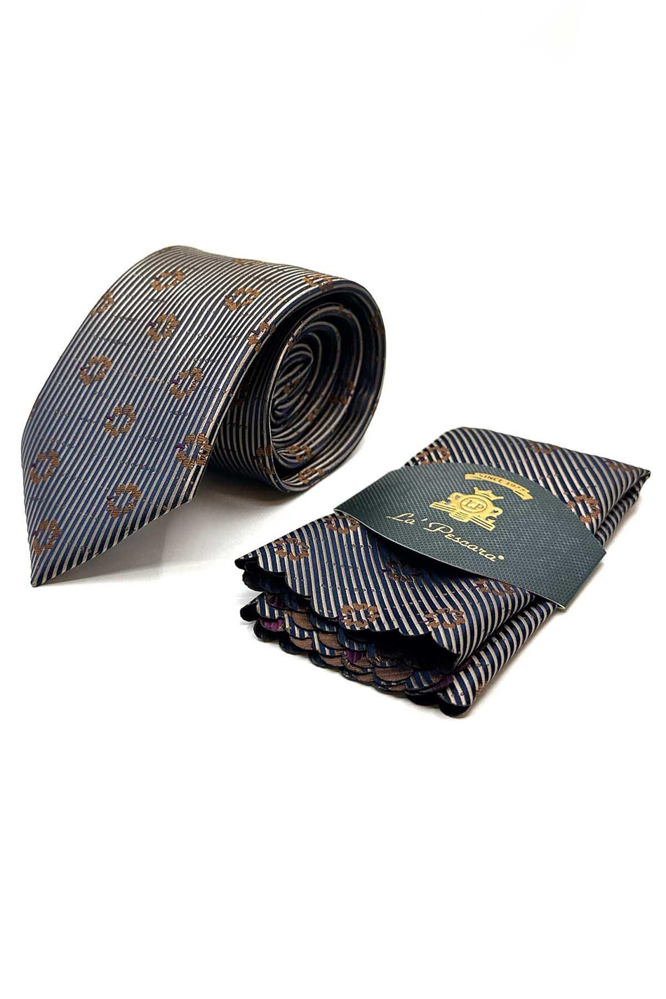 Bej Çiçek Desen Mendilli Klasik Kravat KK13023