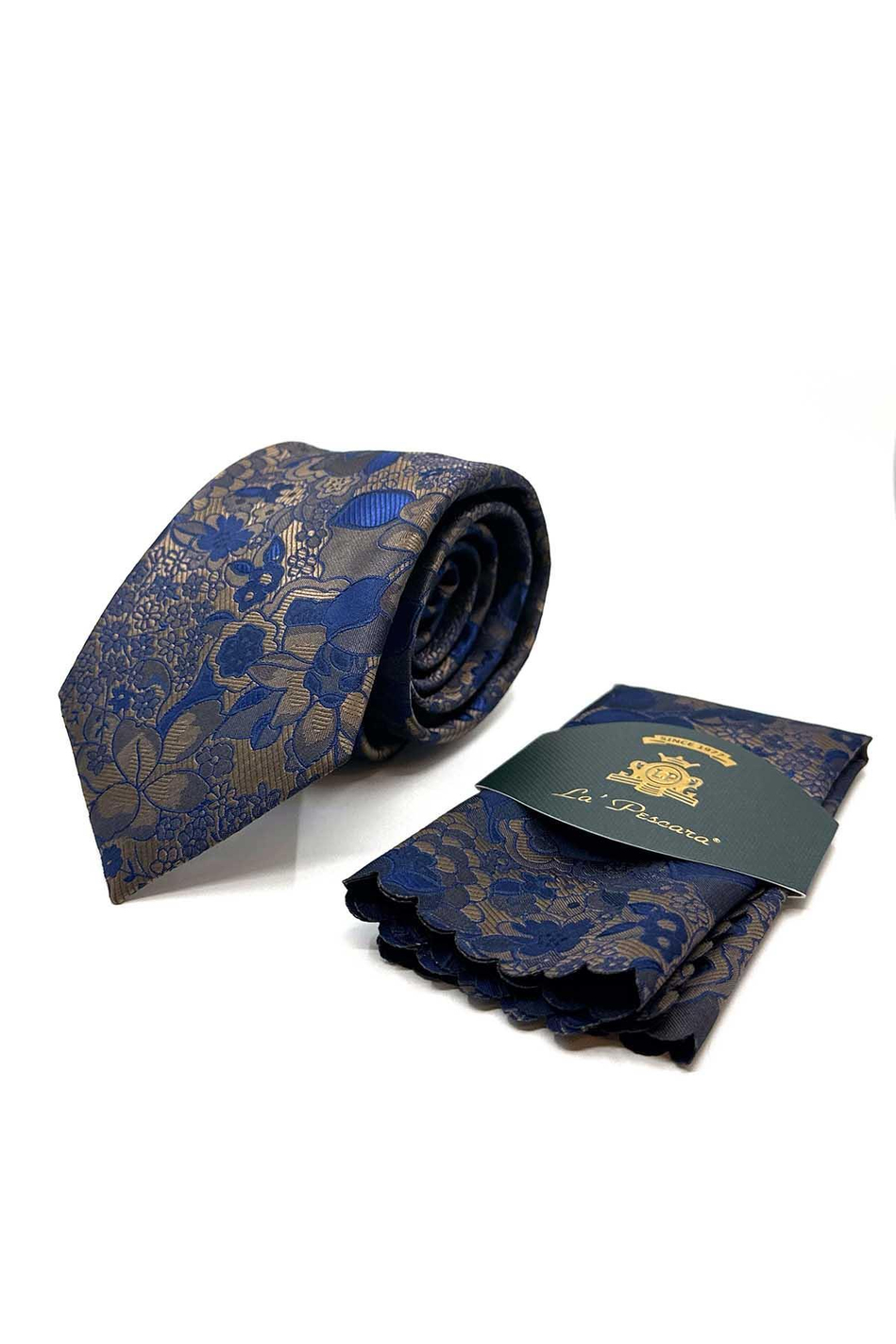 Bej Çiçek Desen Mendilli Klasik Kravat KK12947