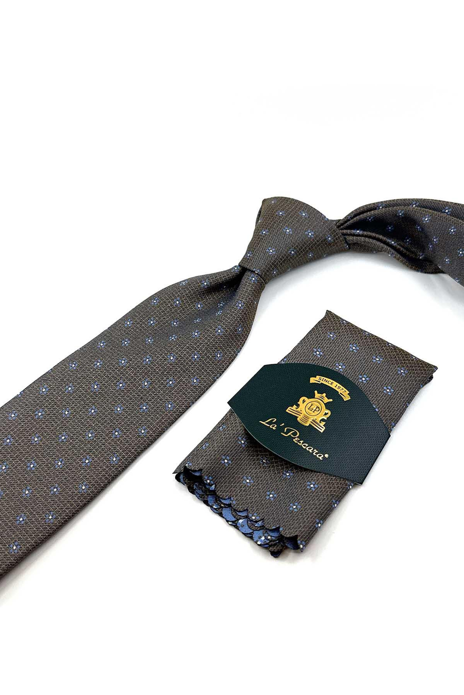 Bej Çiçek Desen Mendilli Klasik Kravat KK12256