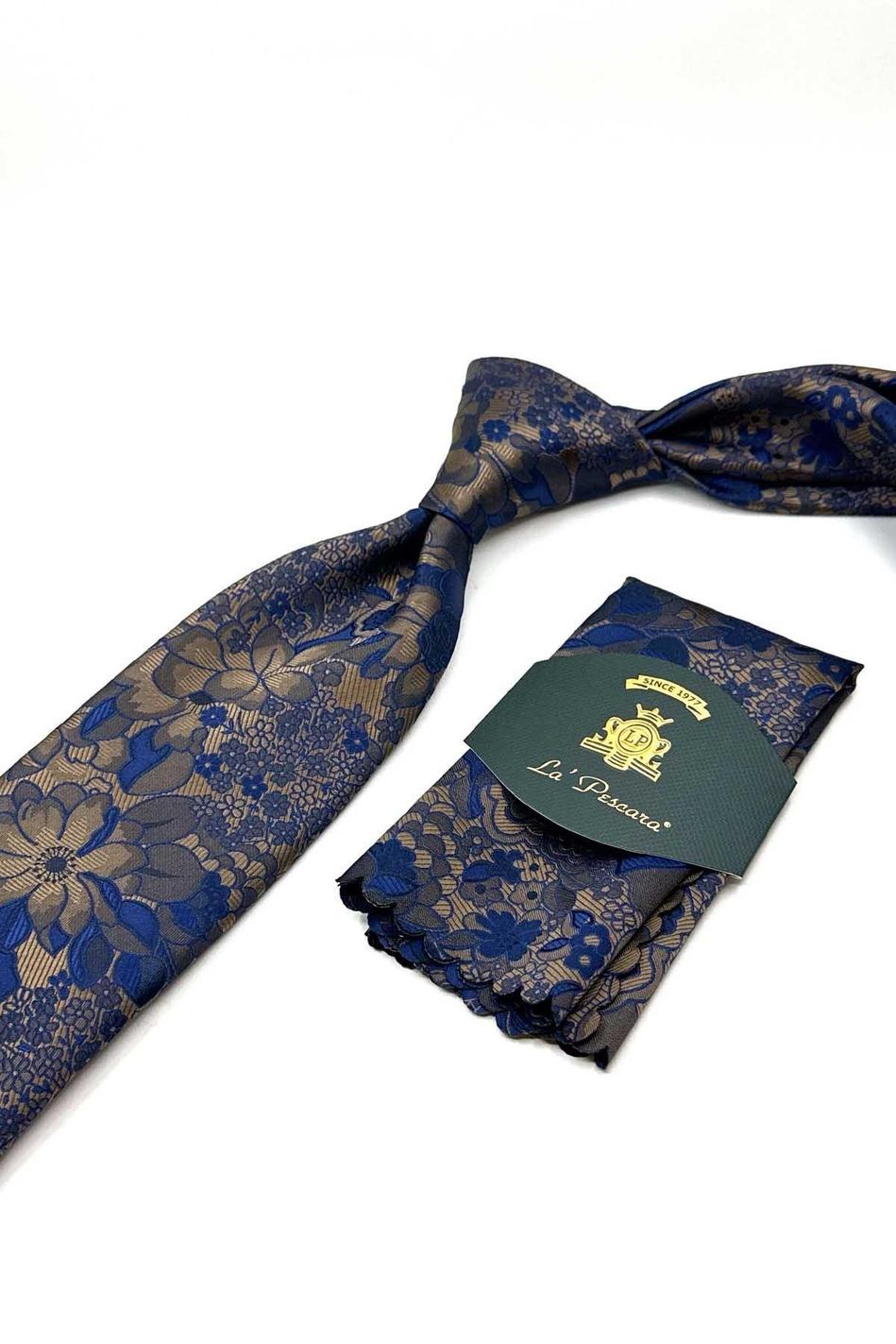 Bej Çiçek Desen Mendilli Klasik Kravat KK12947