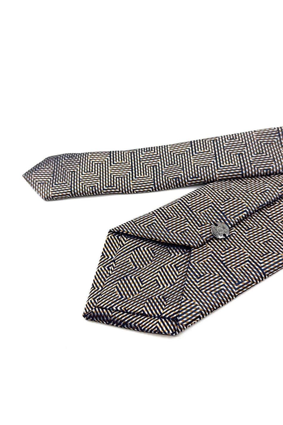 Bej Çizgi Desen Mendilli Klasik Kravat KK11868