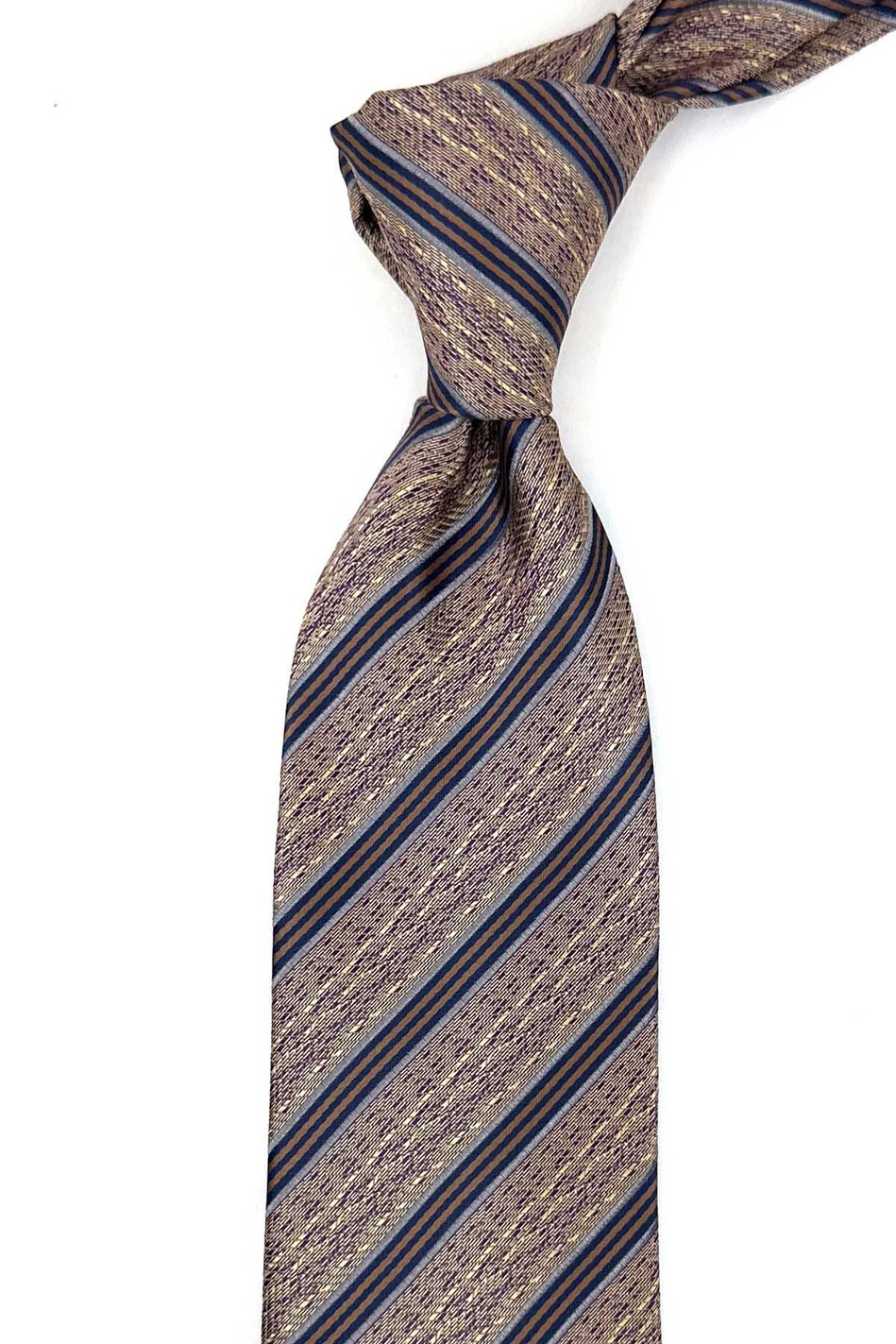 Bej Çizgi Desen Mendilli Klasik Kravat KK13195