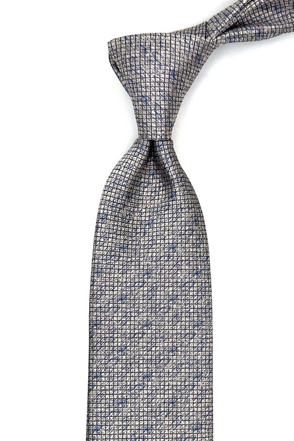 Bej Kare Desen Mendilli Klasik Kravat KK13062