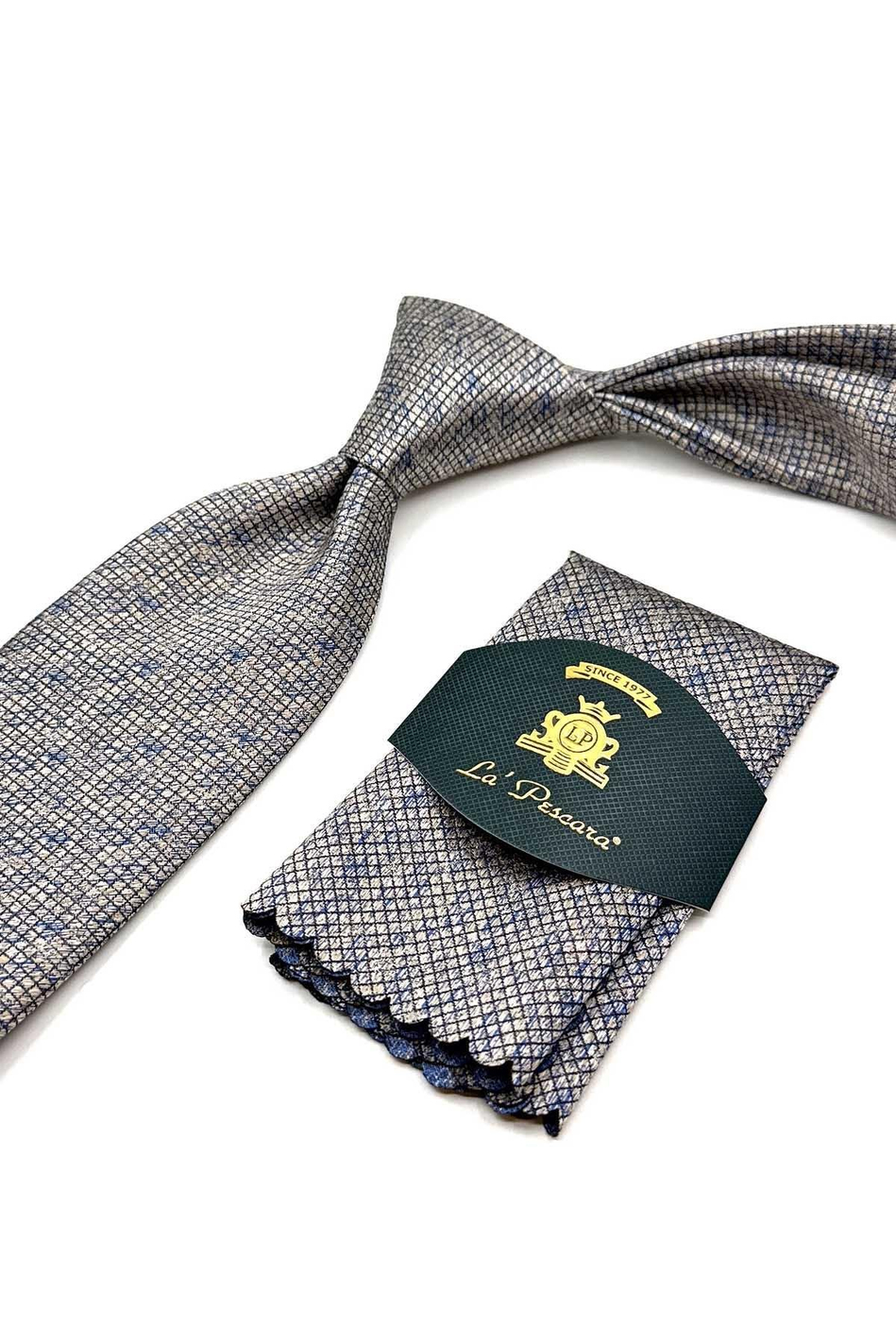 Bej Kare Desen Mendilli Klasik Kravat KK13062