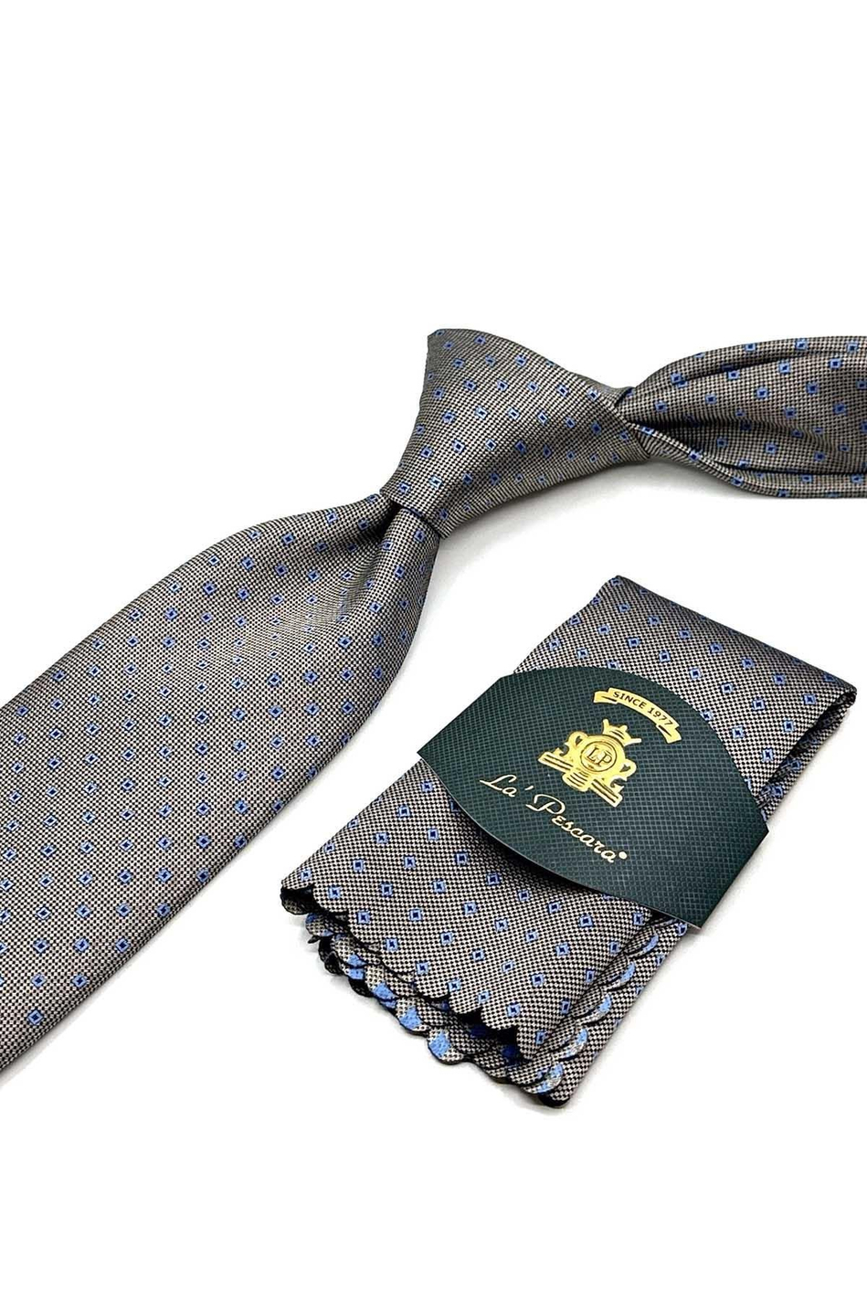 Bej Küçük Desen Mendilli Klasik Kravat KK12943