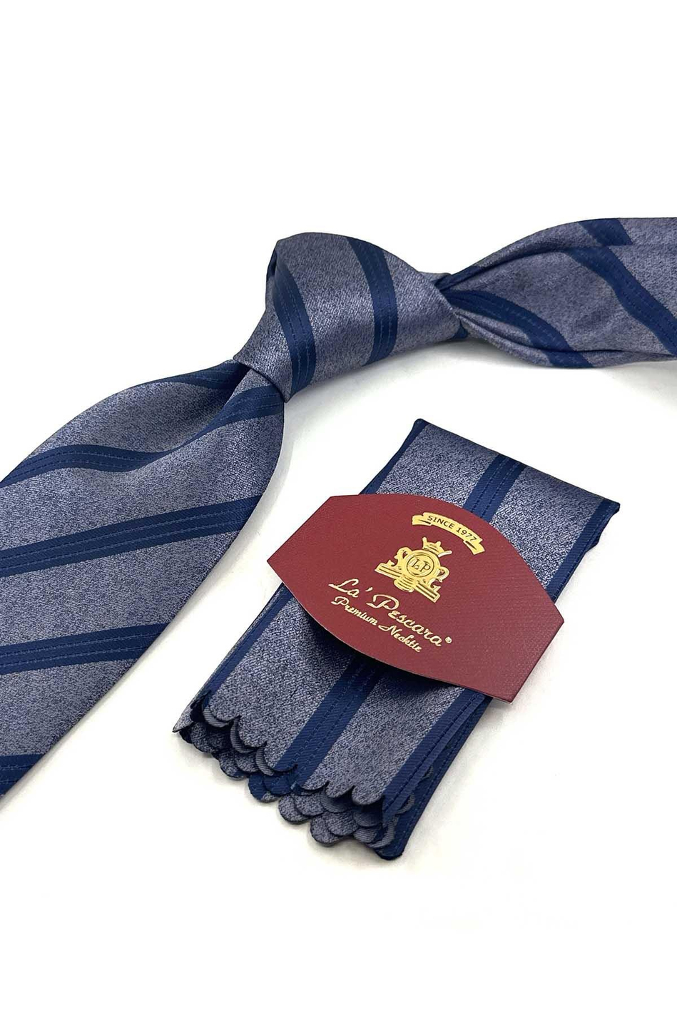 Bej Lacivert Çizgi Kravat PRM159