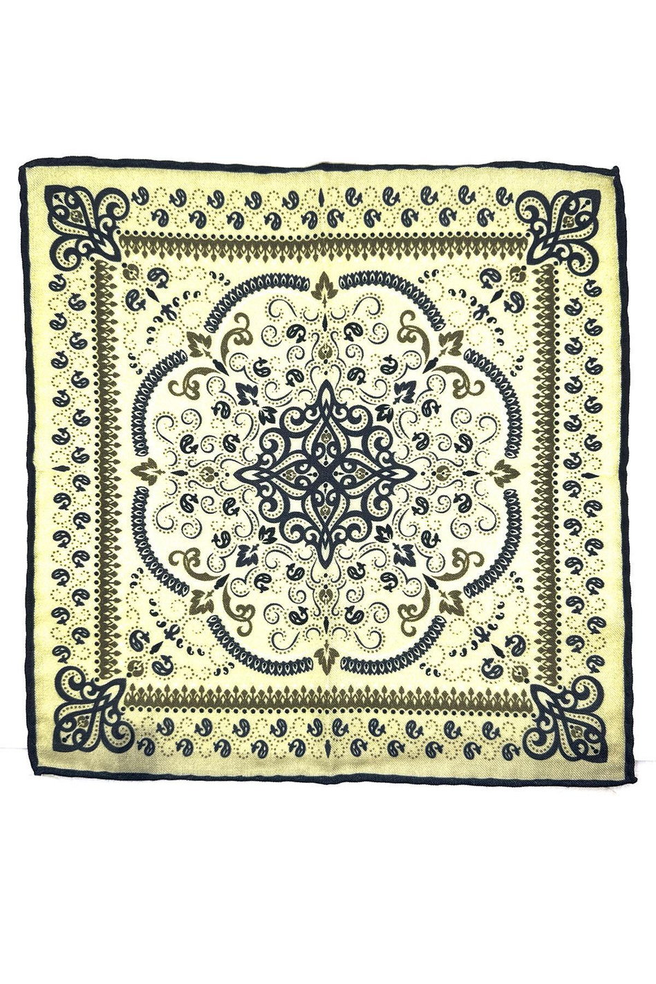 Bej - Lacivert El Dikişi İtalyan Yün Cep Mendili WL07