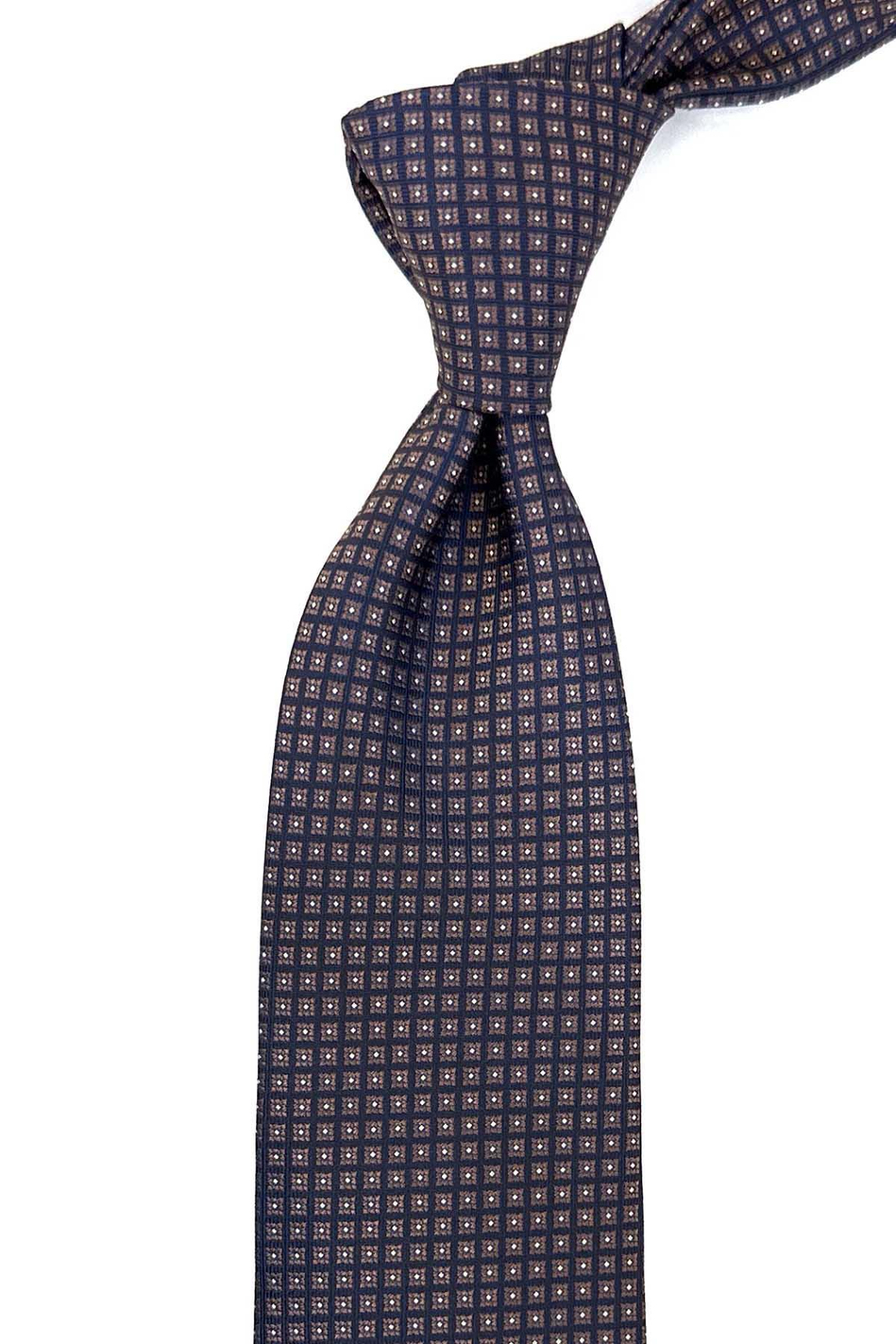 Bej - Lacivert Küçük Desen Mendilli Klasik Kravat KK12382