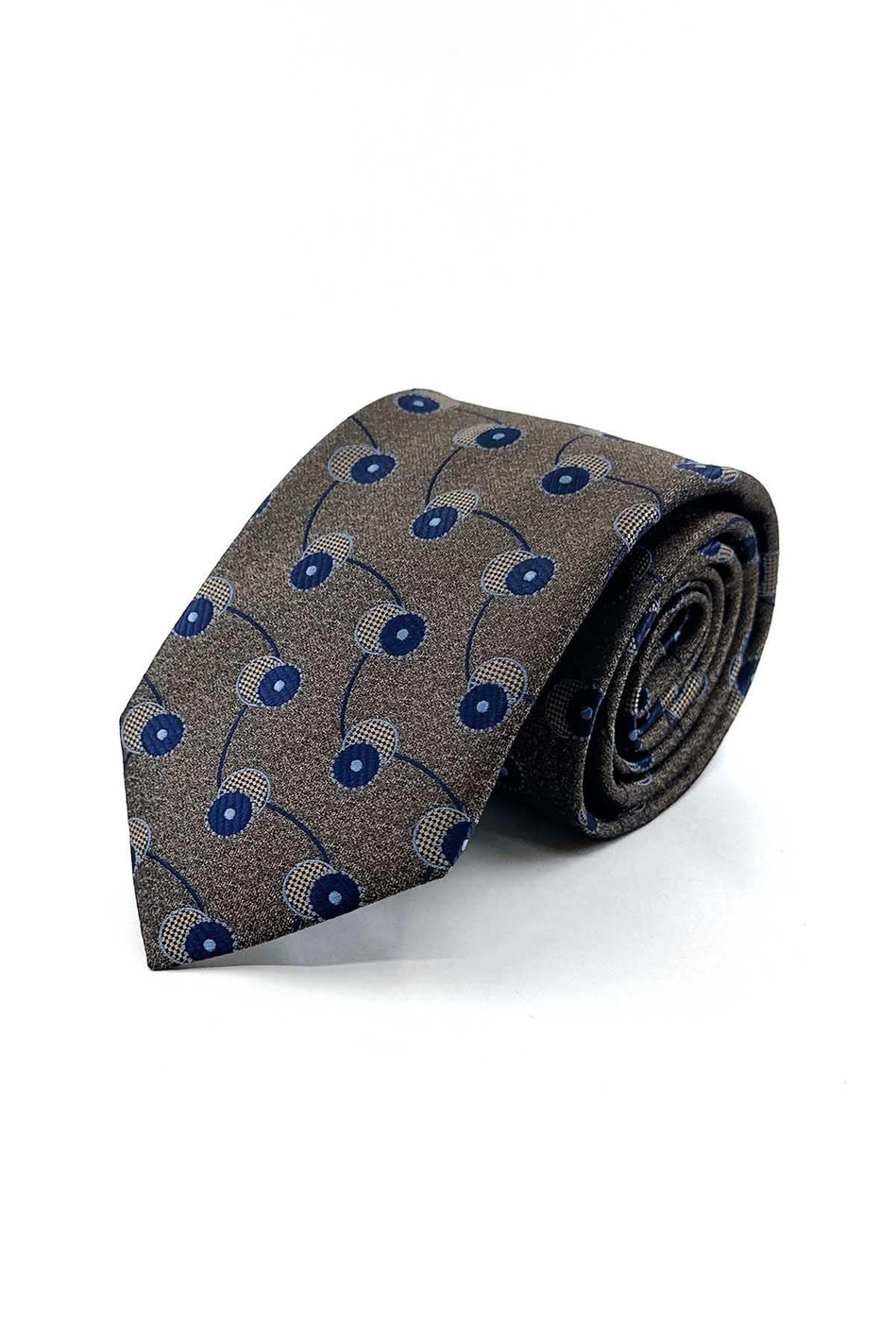 Bej Lacivert Motif Desen Mendilli Klasik Kravat KK13978