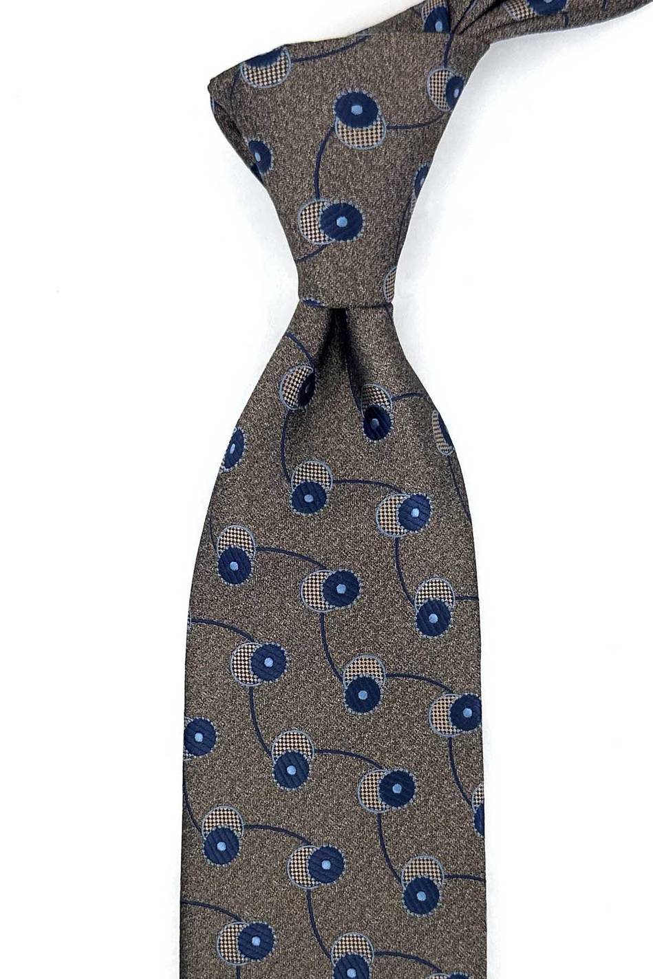 Bej Lacivert Motif Desen Mendilli Klasik Kravat KK13978