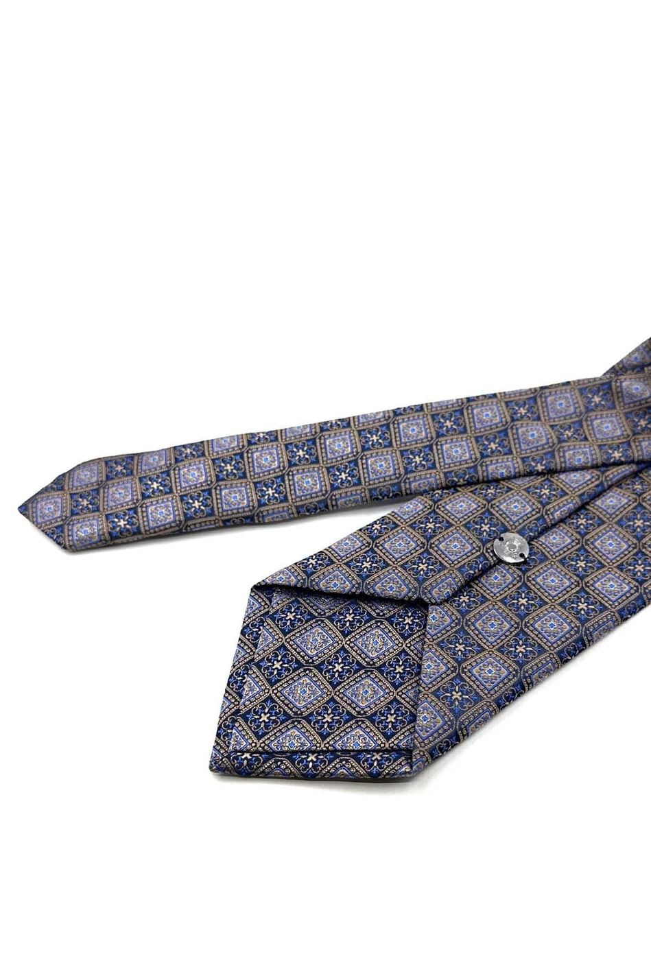 Bej Lacivert Motif Desen Mendilli Klasik Kravat KK13898