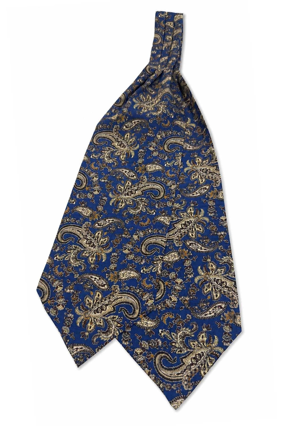 Bej Lacivert Şal Desen İtalyan İpek Ascot Kravat SAC124