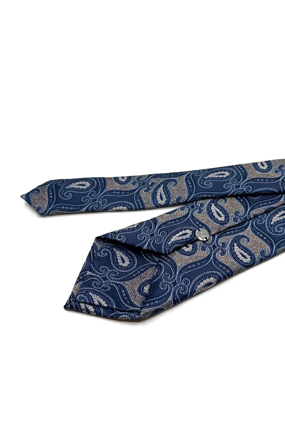 Bej - Lacivert Şal Desen Mendilli Klasik Kravat KK12889