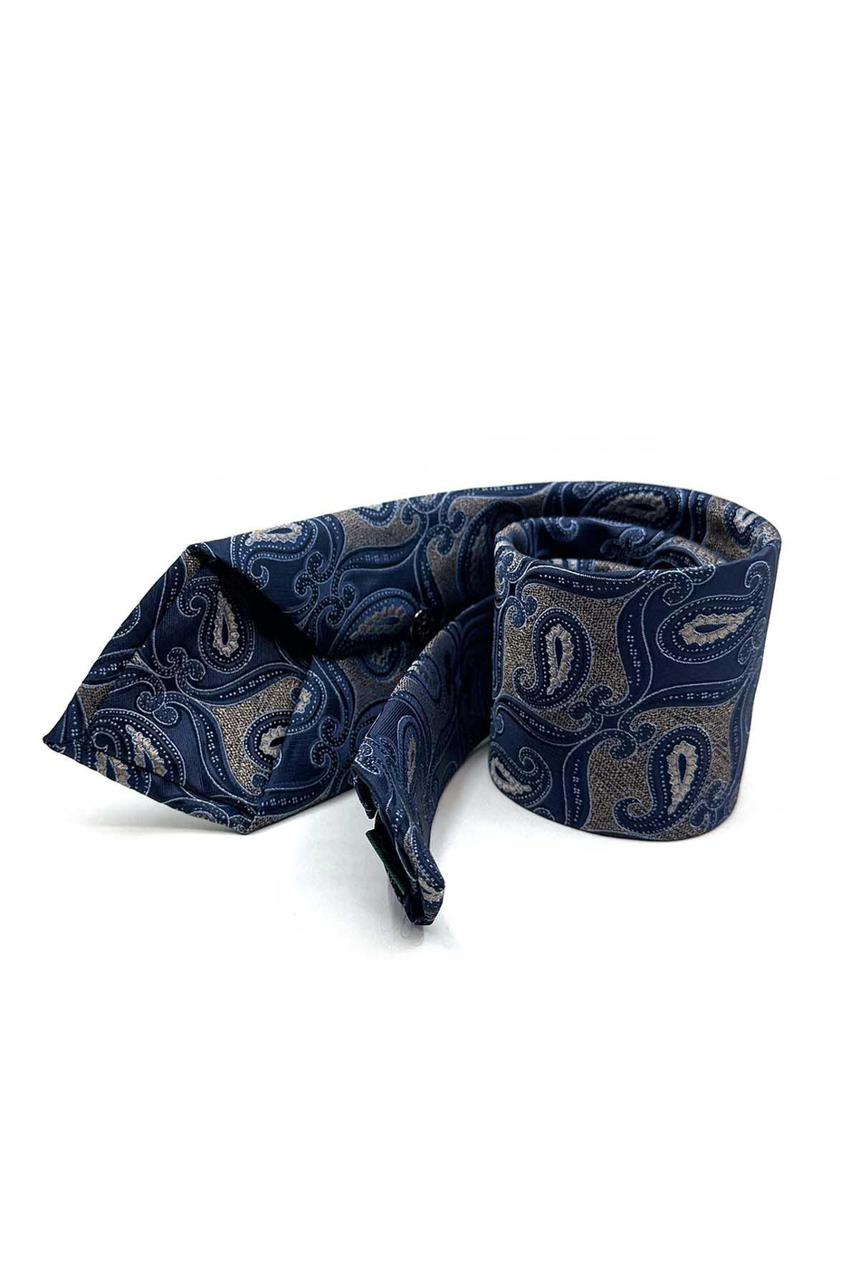 Bej - Lacivert Şal Desen Mendilli Klasik Kravat KK12889