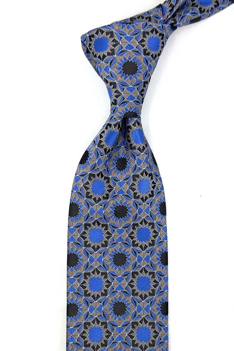Bej Mavi Motif Desen Mendilli Klasik Kravat KK13910