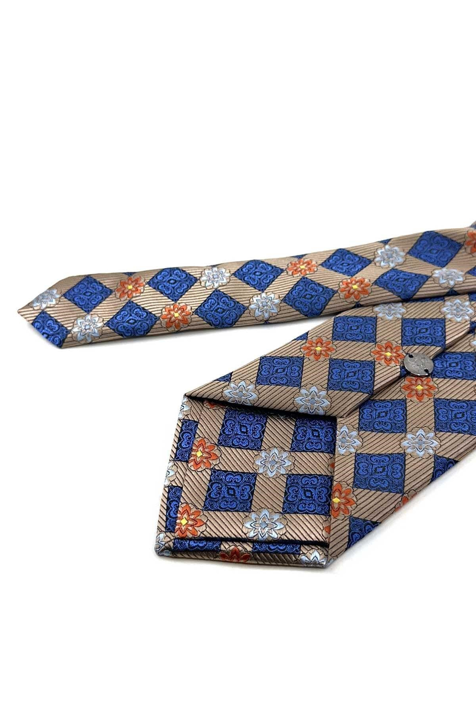 Bej Mavi Motif Desen Mendilli Klasik Kravat KK13939