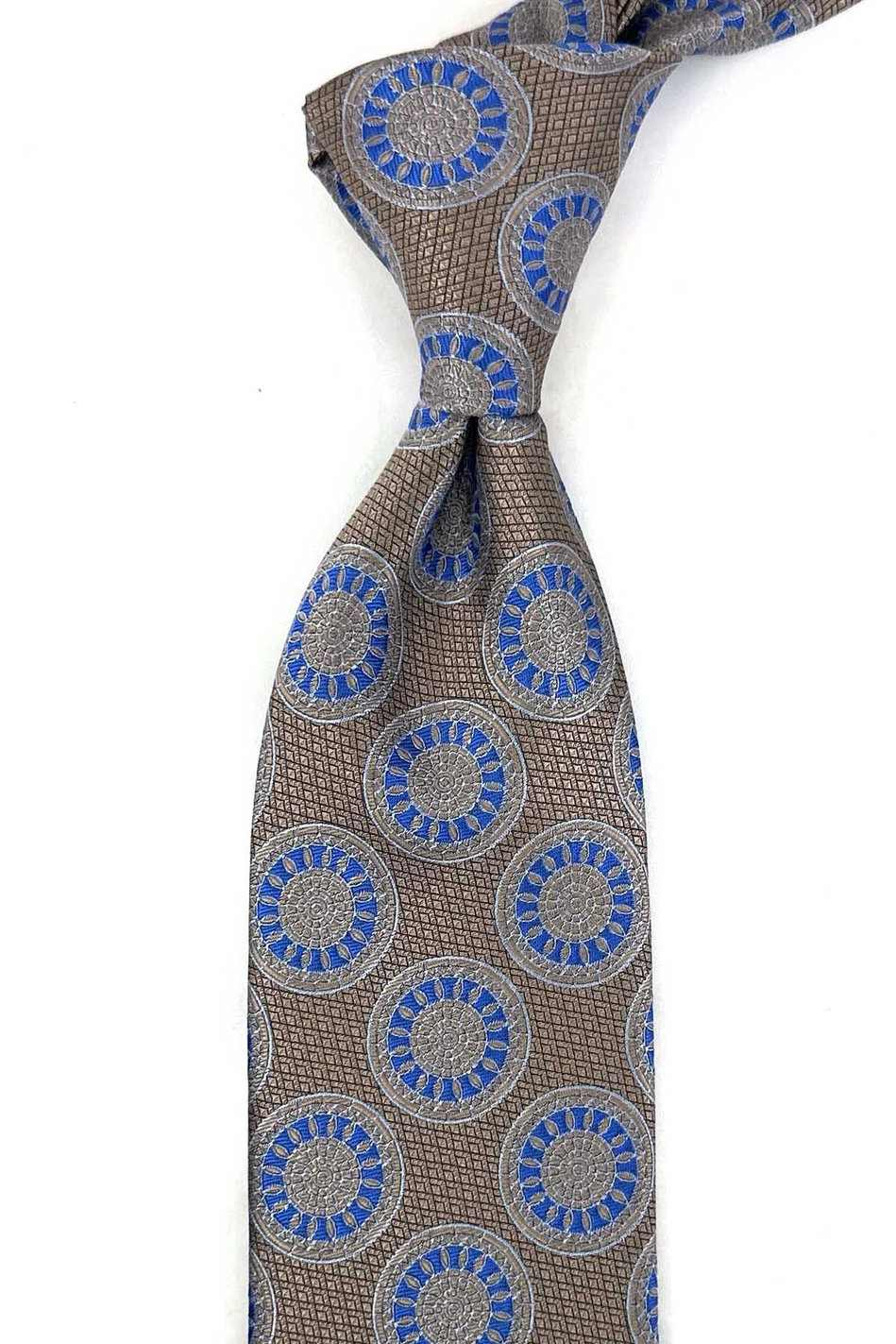 Bej Mavi Motif Desen Mendilli Klasik Kravat KK13973