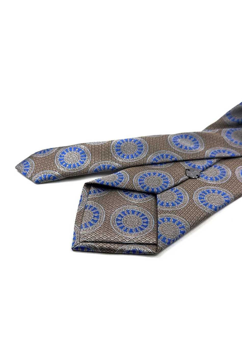 Bej Mavi Motif Desen Mendilli Klasik Kravat KK13973