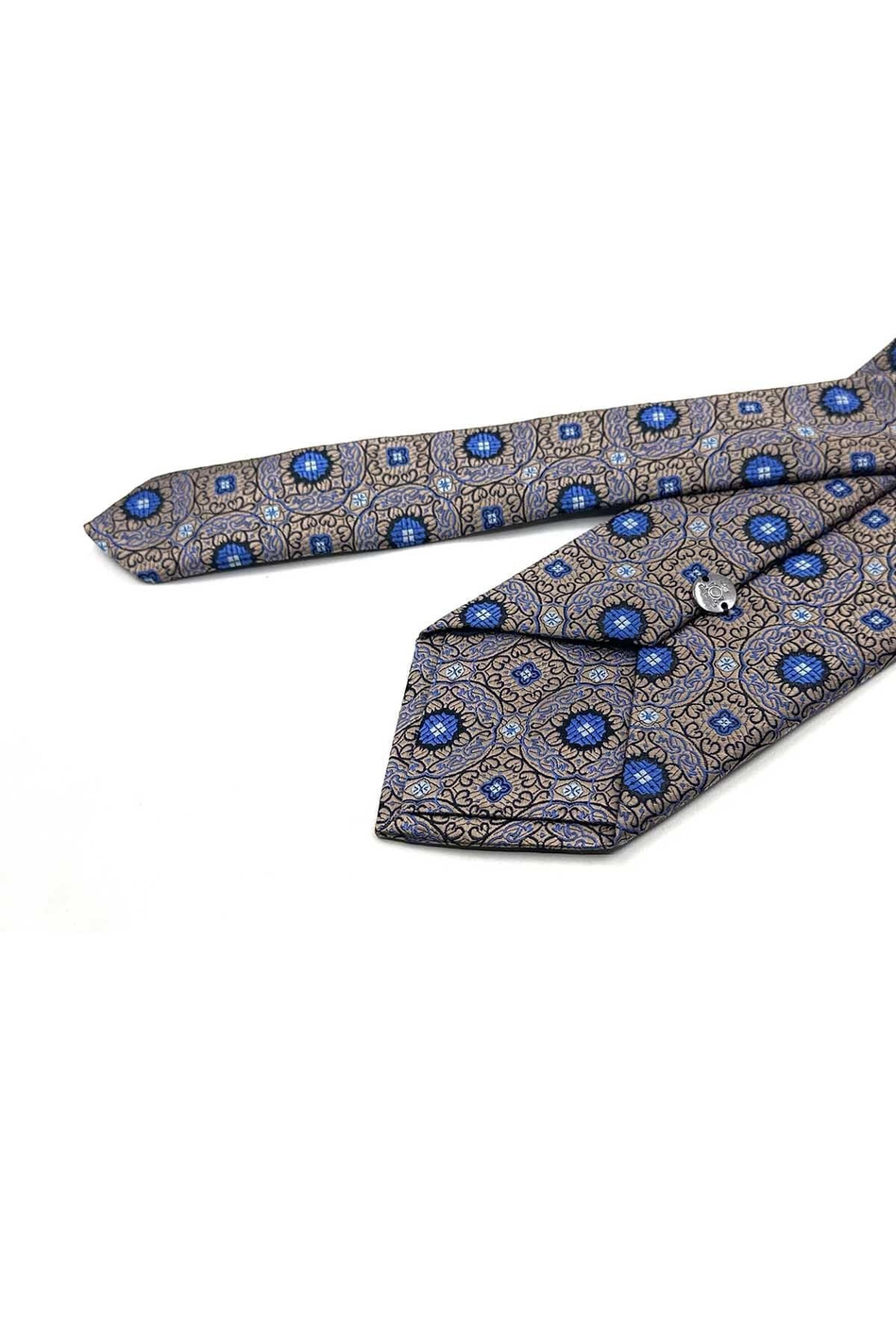 Bej Mavi Motif Desen Mendilli Klasik Kravat KK13754