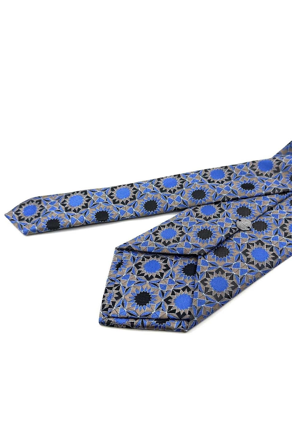 Bej Mavi Motif Desen Mendilli Klasik Kravat KK13910
