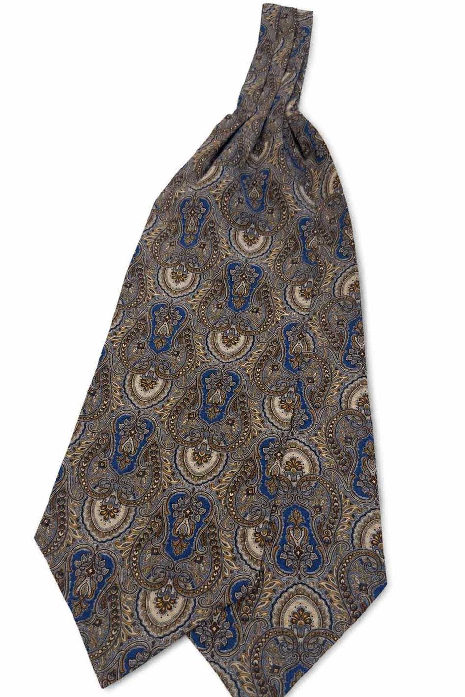 Bej Mavi Şal Desen İtalyan İpek Ascot Kravat SAC117