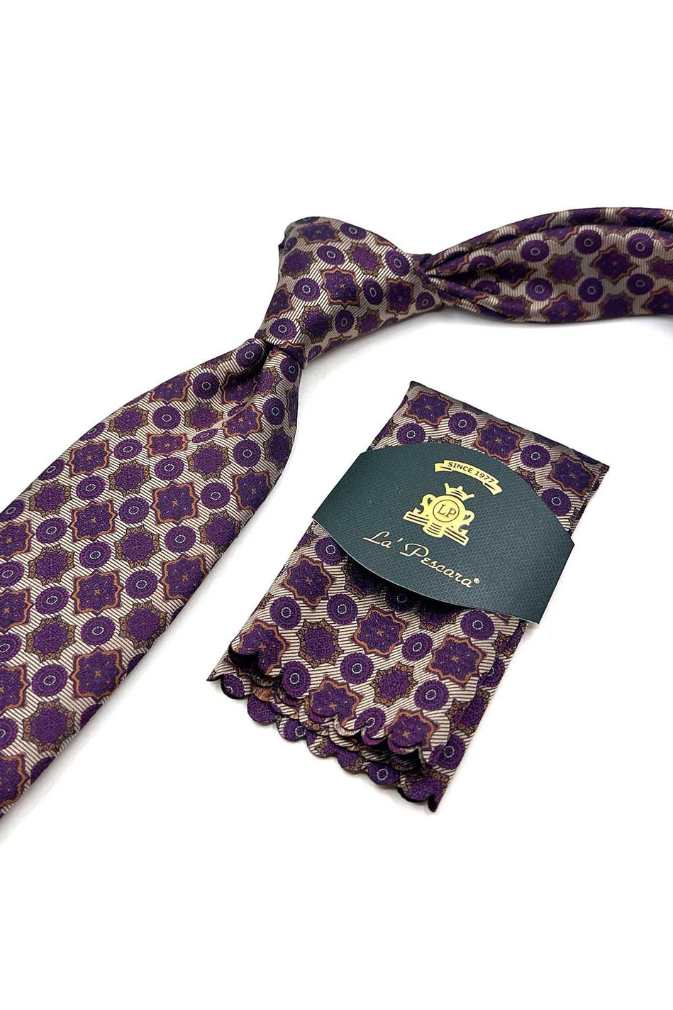 Bej Motif Desen Mendilli Klasik Kravat KK12973