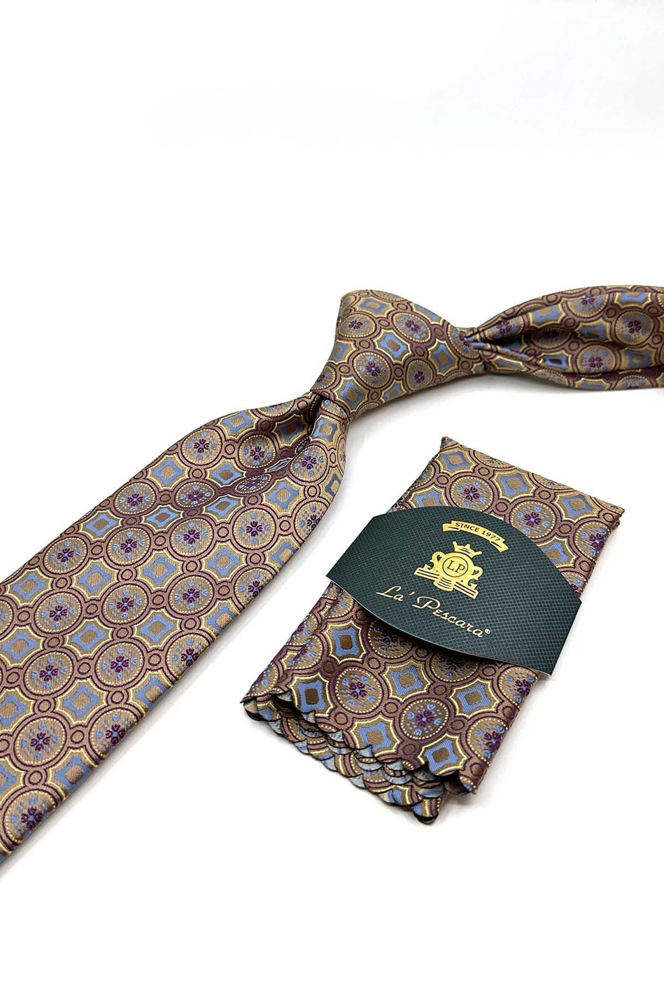 Bej Motif Desen Mendilli Klasik Kravat KK12953