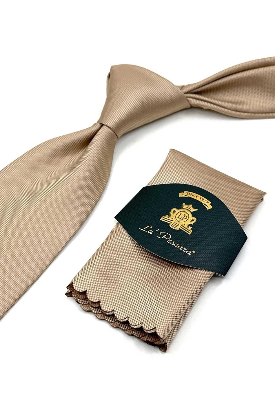 Bej Nokta Desen Mendilli Klasik Kravat KK9203