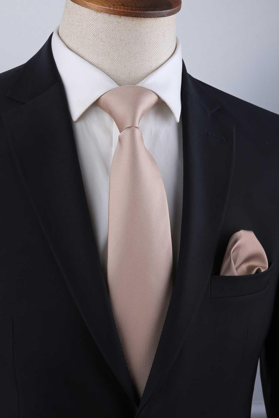 Bej Nokta Desen Mendilli Klasik Kravat KK9203