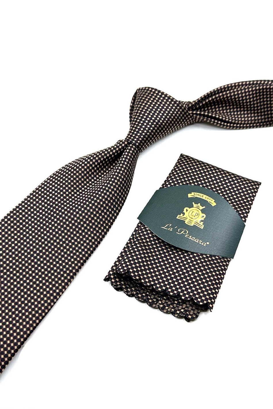 Bej Nokta Desen Mendilli Klasik Kravat KK12562