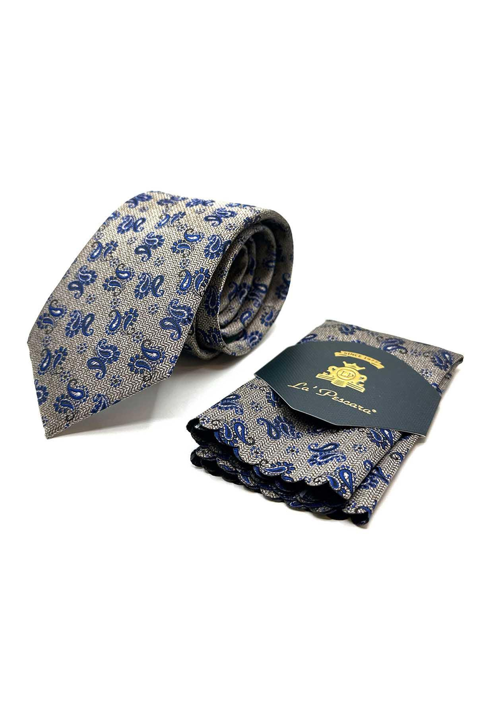 Bej Şal Desen Mendilli Klasik Kravat KK12930