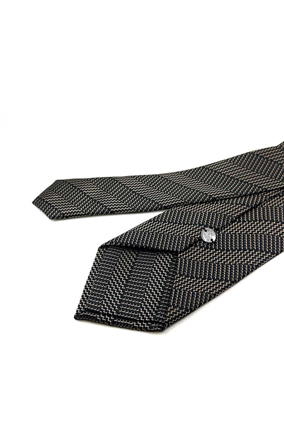 Bej - Siyah Çizgi Desen Mendilli Klasik Kravat KK12431